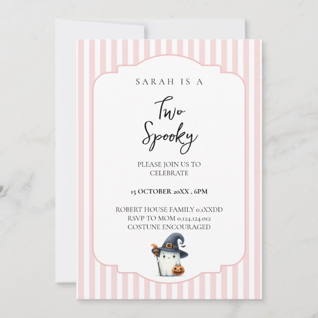 Invitation anniversaire 2 ans de fantôme rose mign (Devant)