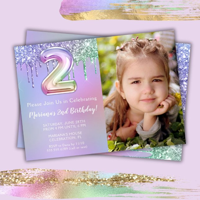 Invitation anniversaire 2 ans fête Photo Violet Ro (Créateur téléchargé)