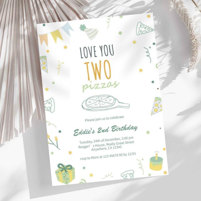 Invitation anniversaire 2 ans garçon Pizza Party B (Boy 2nd Birthday Pizza Theme Invitation)