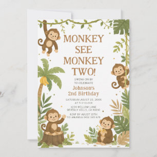 Invitation Anniversaire 2 ans singe voit singe deux jungle