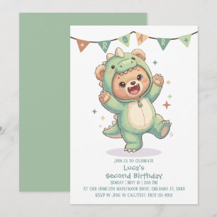Invitation Anniversaire 2 ans Teddy Bear Dinosaur Party