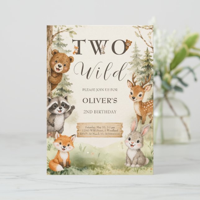 Invitation anniversaire 2 ans Two Wild aquarelle f (Debout devant)