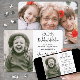 Invitation Anniversaire 2 Photos Simple Noir et Bl