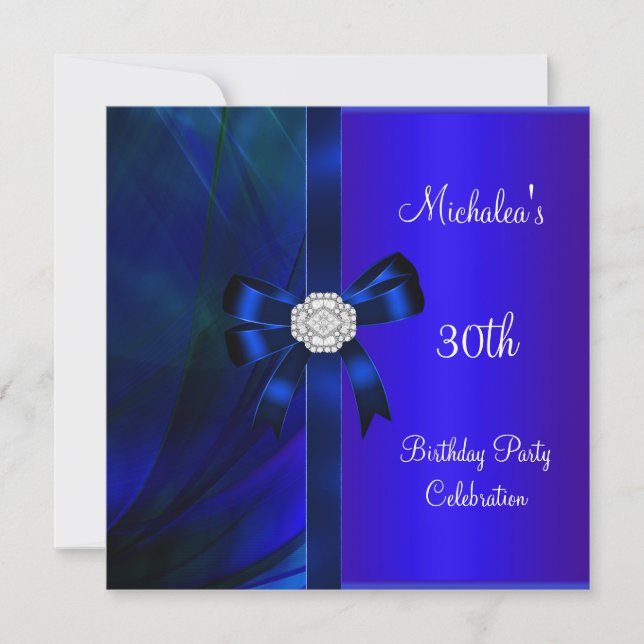 Invitation Anniversaire 30 ans Abstrait Bleu Diamant Nœud (Devant)