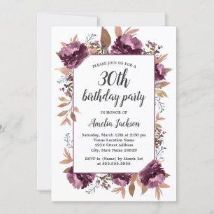 Invitation anniversaire 30 ans aquarelle Fleur vio