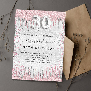 Invitation anniversaire 30 ans argent rose