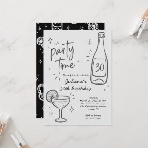 Invitation anniversaire 30 ans bouteille et cockta