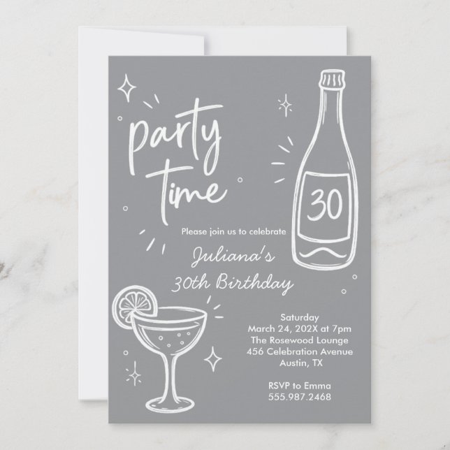Invitation anniversaire 30 ans bouteille et cockta (Devant)