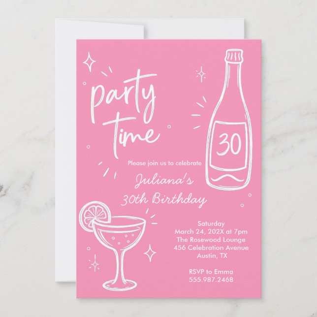 Invitation anniversaire 30 ans bouteille et cockta (Devant)