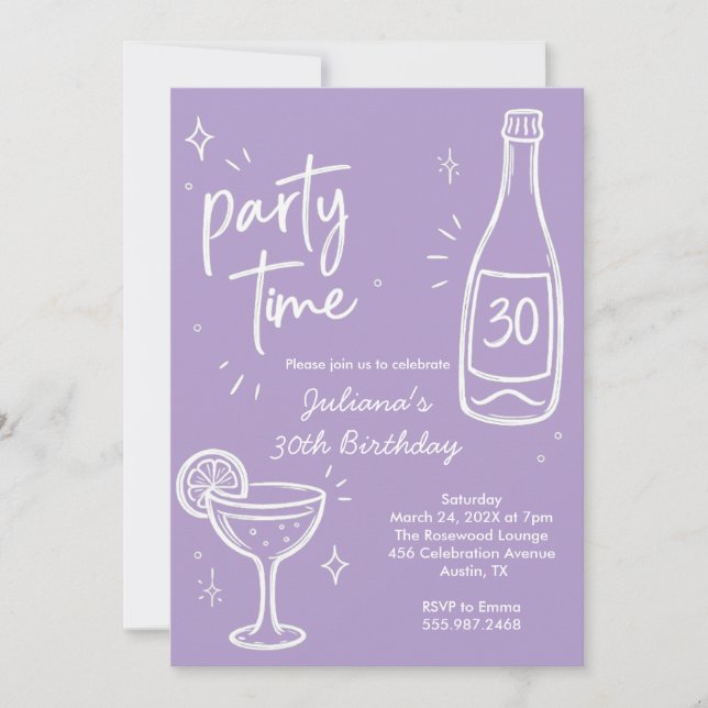 Invitation anniversaire 30 ans bouteille et cockta (Devant)