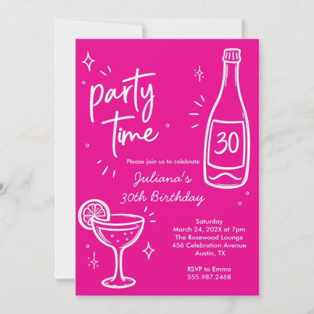 Invitation anniversaire 30 ans bouteille et cockta (Devant)