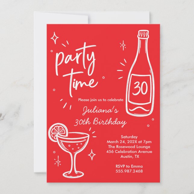Invitation anniversaire 30 ans bouteille et cockta (Devant)