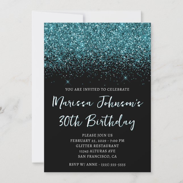 Invitation Anniversaire 30 ans chasseur vert pailleté noir (Devant)