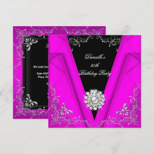Invitation Anniversaire 30 ans Élégant Rose Argent Noir