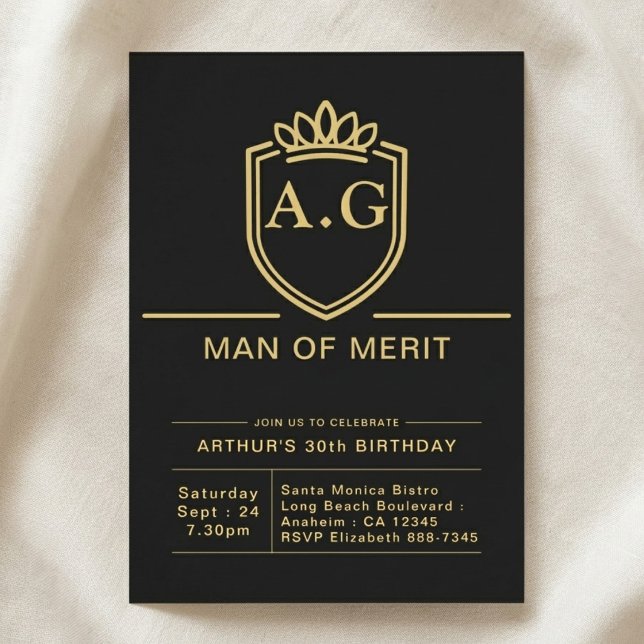 Invitation Anniversaire 30 ans Mari 30 Ans Fête Noir Or (30th birthday invite on cloth background.)
