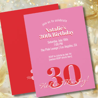 Invitation Anniversaire 30 Ans Minimaliste Rose Rouge Moderne