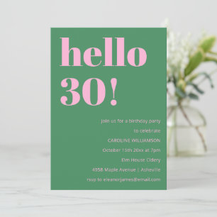 Invitation Anniversaire 30 Ans Moderne Rétro Rose Vert Gras