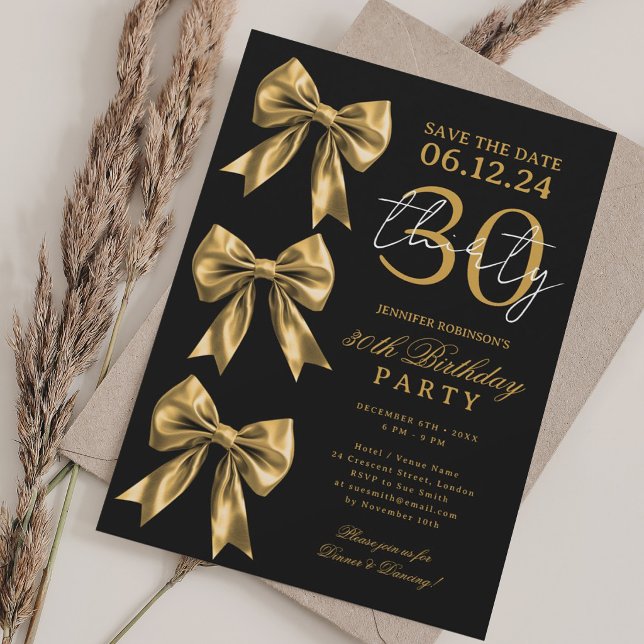 Invitation Anniversaire 30 Ans Noir Ruban Coquette (Créateur téléchargé)