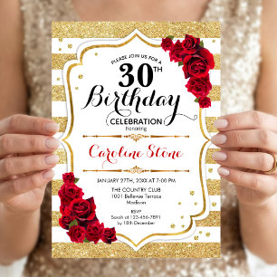 Invitation Anniversaire 30 Ans Or Blanc Rayures Ro