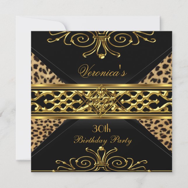 Invitation Anniversaire 30 ans Or Noir Or Art Déco Léopard (Devant)