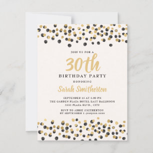 Invitation Anniversaire 30 ans paillettes de confettis or noi