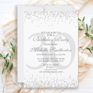 Invitation Anniversaire 30 ans paillettes gris argenté blanc