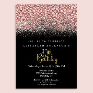 Invitation Anniversaire 30 ans Paillettes Rose Glamour Bijou