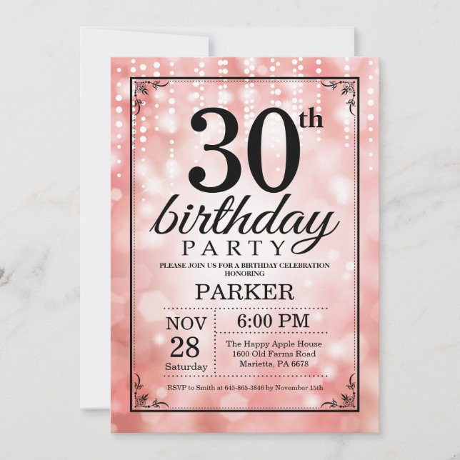 Invitation Anniversaire 30 Ans Paillettes Roses (Devant)