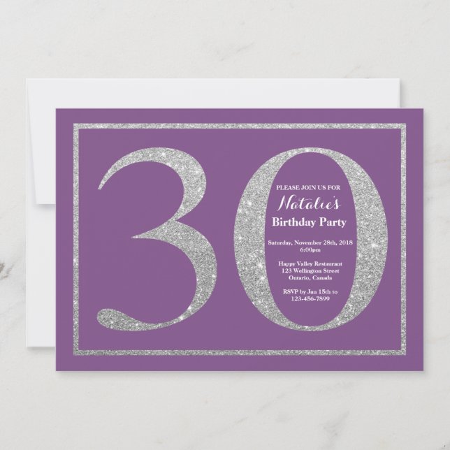 Invitation Anniversaire 30 Ans Paillettes Violette (Devant)