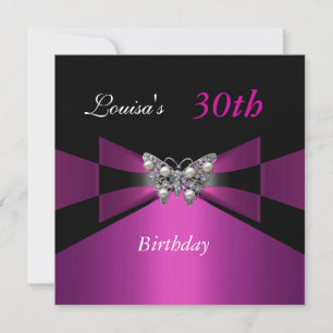 Invitation anniversaire 30 ans papillon noir prune