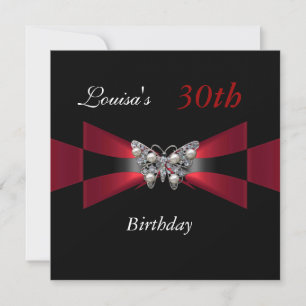 Invitation anniversaire 30 ans papillon noir rouge