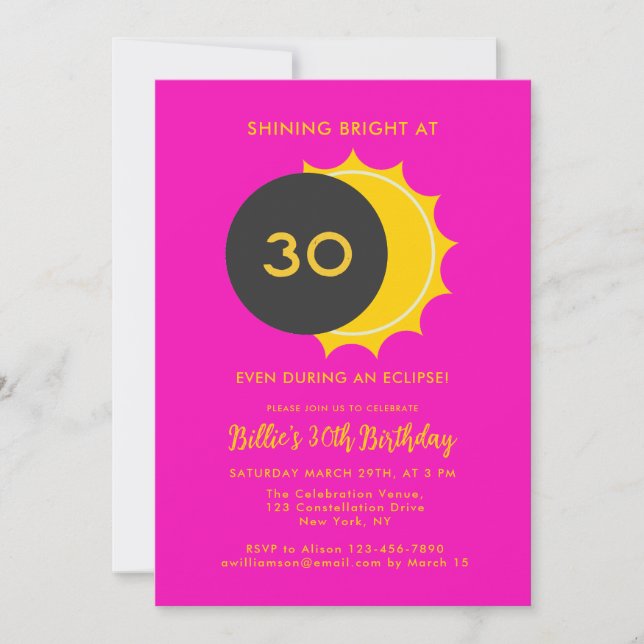 Invitation Anniversaire 30 ans | Partie partielle de l'éclips (Devant)