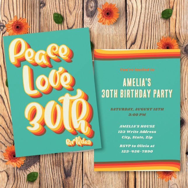 Invitation Anniversaire 30 ans Peace Love Retro Groovy Sunset (Créateur téléchargé)