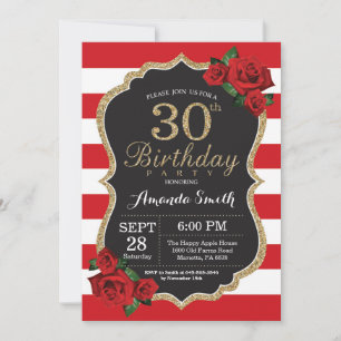 Invitation Anniversaire 30 ans Rose Rouge Paillett