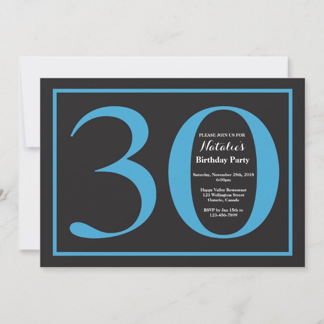 Invitation Anniversaire 30 ans Tableau Noir Bleu et Noir (Devant)