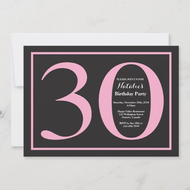 Invitation Anniversaire 30 ans Tableau Noir Rose et Noir (Devant)