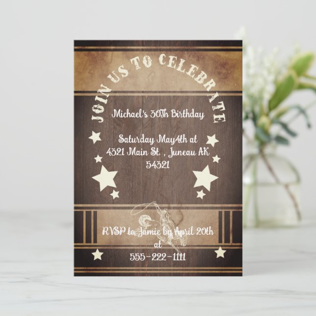 Invitation Anniversaire 30 ans thème cowboy vintage (Debout devant)