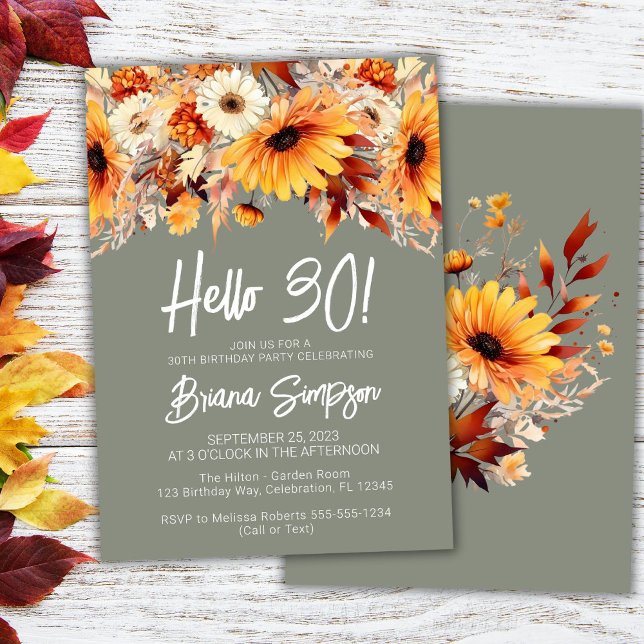 Invitation Anniversaire 30 ans vert Fleur papillon d'automne (Créateur téléchargé)