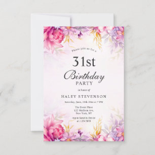 Invitation Anniversaire 31 ans Chic Pastel Aquarelle Floral F