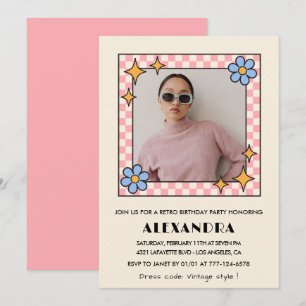Invitation anniversaire 34 ans photo florale rétro