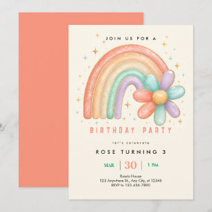 Invitation anniversaire 3 ans arc-en-ciel pastel f