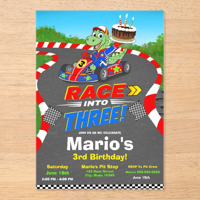 Invitation Anniversaire 3 Ans Course de Dinosaures (Recto)
