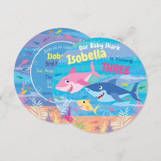 Invitation Anniversaire 3, Sous la mer, 3 requins, fête