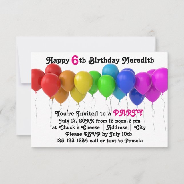Invitation anniversaire 3x5 ballons arc-en-ciel ro (Devant)