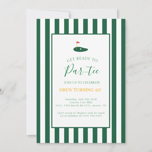 Invitation Anniversaire 40 ans Adulte Vert (Devant)