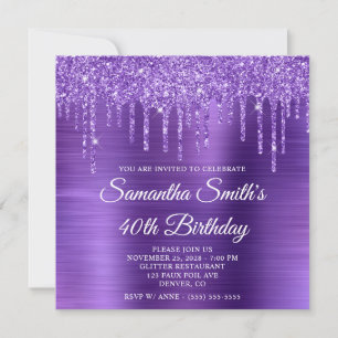 Invitation Anniversaire 40 ans Améthyste Paillettes et Feuill