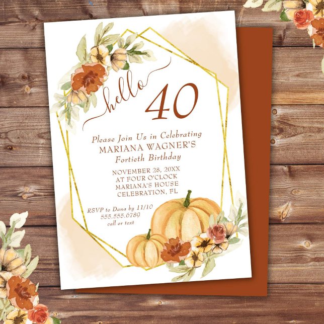 Invitation Anniversaire 40 ans Citrouille Automne Aquarelle R (Créateur téléchargé)