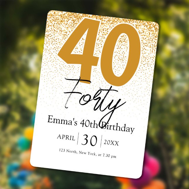 Invitation anniversaire 40 ans écrite à la main av (Gold glitter handwritten 40th birthday invitation)