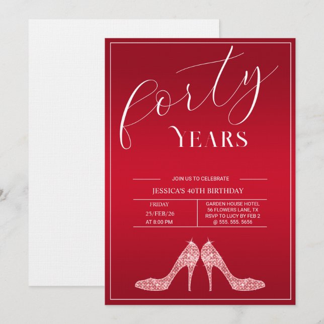 Invitation Anniversaire 40 ans Féminin Moderne Talons Hauts (Devant / Derrière)