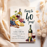 Invitation Anniversaire 40 Ans Fromage Et Vin Adul<br><div class="desc">Célébrez 4 décennies de vie avec élégance grâce à nos invitations d'anniversaire 40 ans tendance avec fromage et vin. Conçues pour lui ou elle, et un succès auprès des amateurs de vin et de fromage. Ces invitations modernement mises en page affichent des images ludiques aquarelles d'un plateau de fromage et...</div>